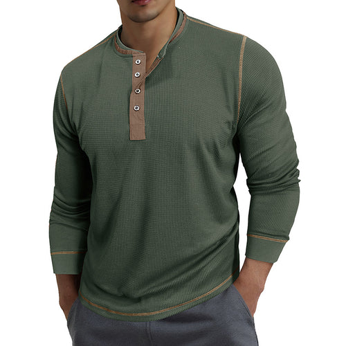 Men's round-neck color-block long-sleeved polo shirt